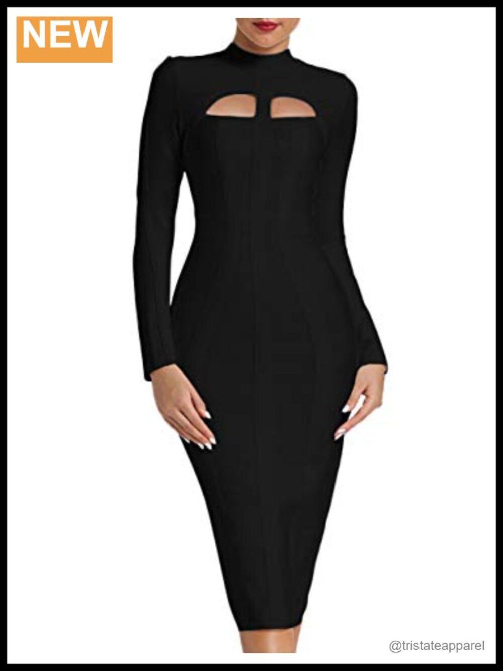 Bodycon Bandage Midi Dress Long Sleeve Cut Out Club Party